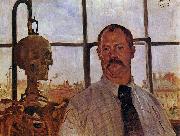 Lovis Corinth Self-portrait with Skeleton USA oil painting artist